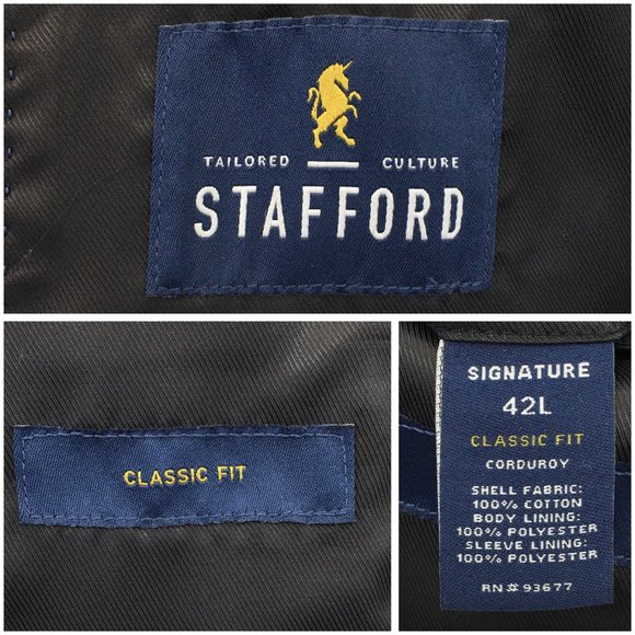 Stafford Mens Blazer Sport Coat Two Button Casual Jacket Size 42L Corduroy Suits - Picture 8 of 13